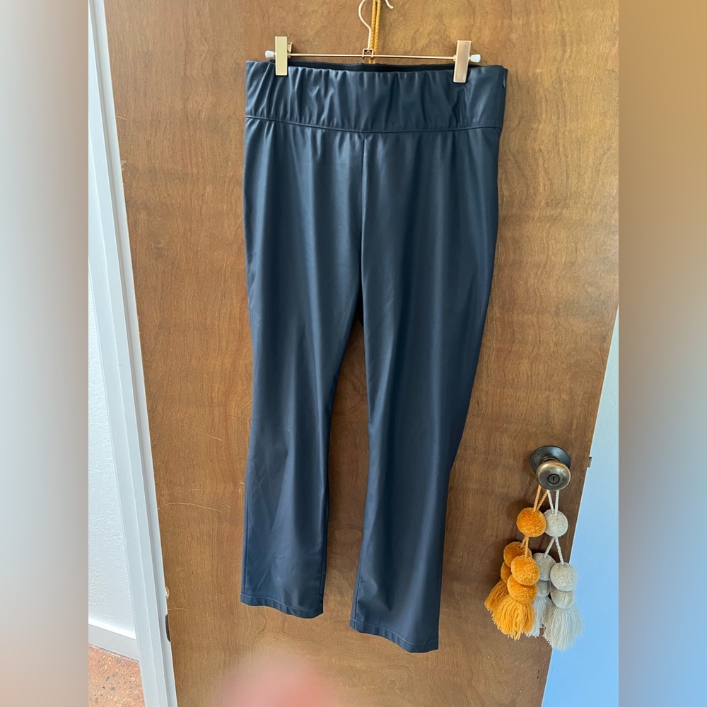 AUTHENTIC BROCHU WALKER Vegan Leather Pants $338 originally Crop Gray Blue! LUX!